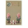 n°5531 - Carte Gaufrée - Joyeuses Pâques - Pots de fleurs et oeufs