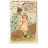 n°5539 - Carte Gaufrée - Enfant, cochon et corne d'abondance