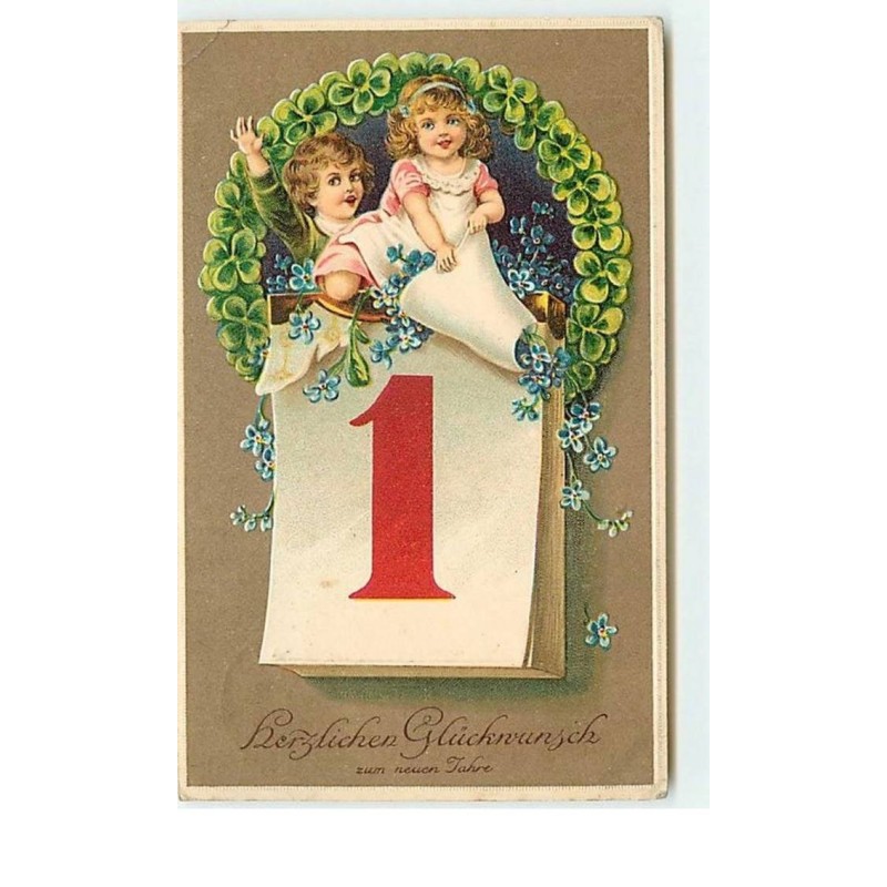 n°5544 - Carte  Gaufrée - Herzlichen Glückwunsch zum neuen Jahre - Enfants 1er Janvier