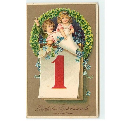 n°5544 - Carte  Gaufrée - Herzlichen Glückwunsch zum neuen Jahre - Enfants 1er Janvier