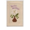 n°5560 - Carte Brodée - Easter Greetings - Vase avec une fleur blanche