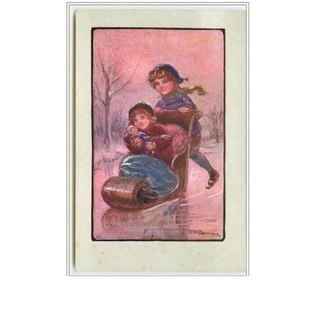 n°558 - Ethel Parkinson -  Garçon en patins à glace, fillette avec poupée