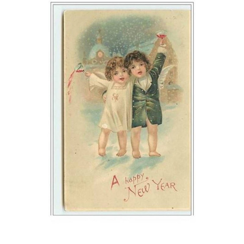 n°5586 - Carte Gaufrée - A Happy New Year - Angelots trinquant