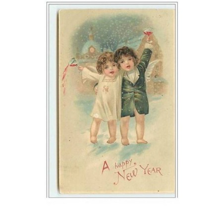 n°5586 - Carte Gaufrée - A Happy New Year - Angelots trinquant