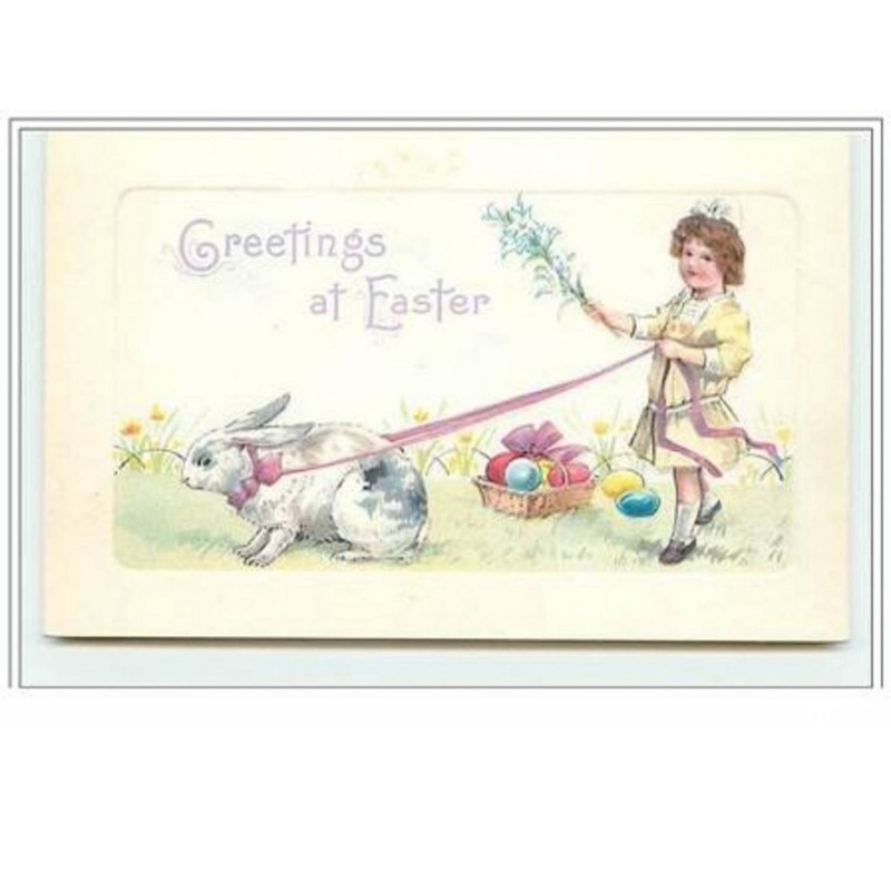 n°5589 - Carte Gaufrée - Greetings at Easter - Fillette et lapin