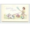 n°5589 - Carte Gaufrée - Greetings at Easter - Fillette et lapin