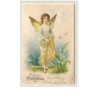 n°5595 - Carte Gaufrée - Fröhliche Pfingsten - Elfe, angelot, ange drapé jaune avec du muguet