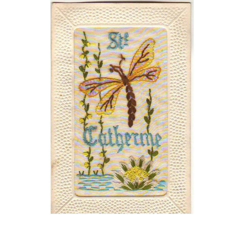 n°12154 - Carte Brodée - Sainte-Catherine - Libellule