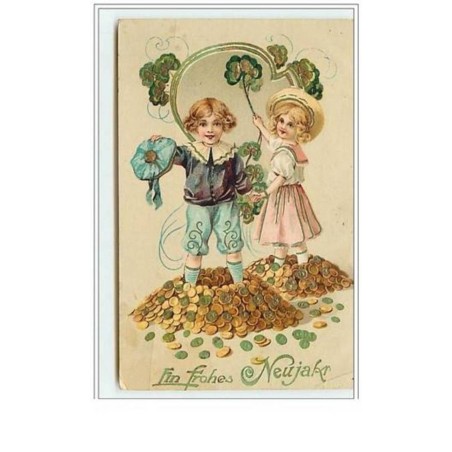 n°5679 - Ein Frohes Neujahr - Enfants dans des volcans de pièces d'or