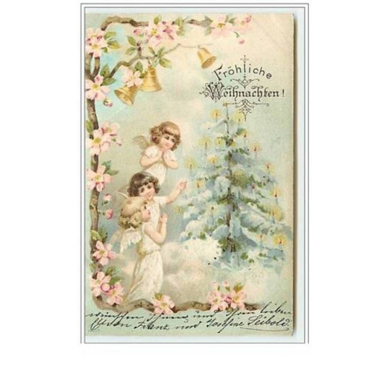 n°5697 - Fröhliche Weihnachten - Anges devant un sapin - strasses sur le sapin