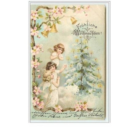 n°5697 - Fröhliche Weihnachten - Anges devant un sapin - strasses sur le sapin