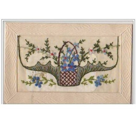 n°5706 - Carte Brodée avec rabat - Panier fleurs bleues et blanches
