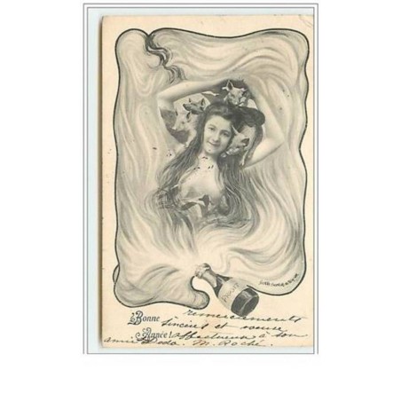 n°5728 - Bonne Année - Art Nouveau - Jeune femme avec un cochon
