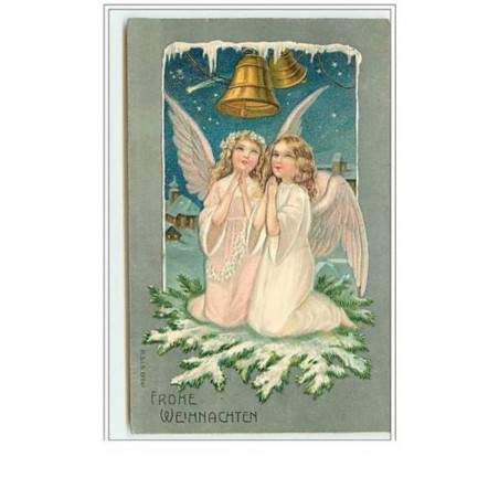 n°5767 - Carte Gaufrée - Fröhliche Weihnachten - Anges priant sous de cloches