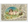 n°5780 - Carte Gaufrée - Joyeuses Pâques - Fillette allongée