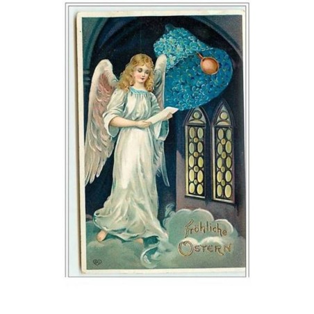 n°5784 - Fröhliche Ostern - Ange et cloche en myosotis