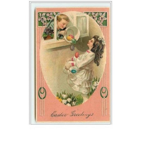 n°5788 - Carte Gaufrée - Easter Greetings - Fillette récupérant des oeufs