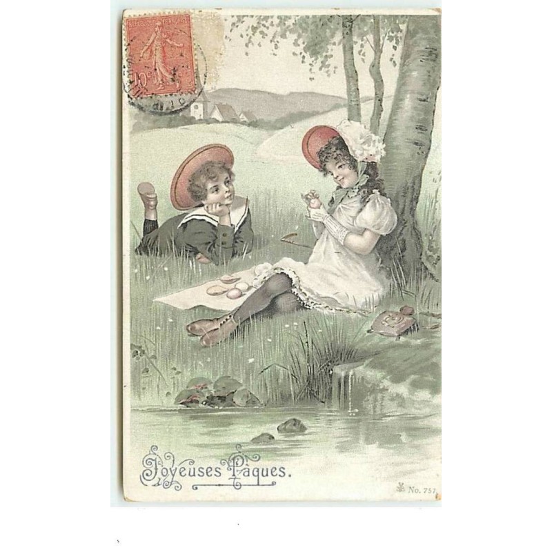 n°5831 - Joyeuses Pâques - Couple d'enfants au bord de l'eau