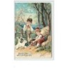 n°5832 - Carte Gaufrée - Joyeuses Pâques - Couple d'enfants avec des lapins