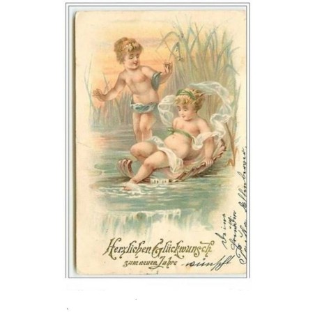 n°5837 - Herzlichen Glückmunsch zum neuen Jahre - Enfants sur un nénuphar
