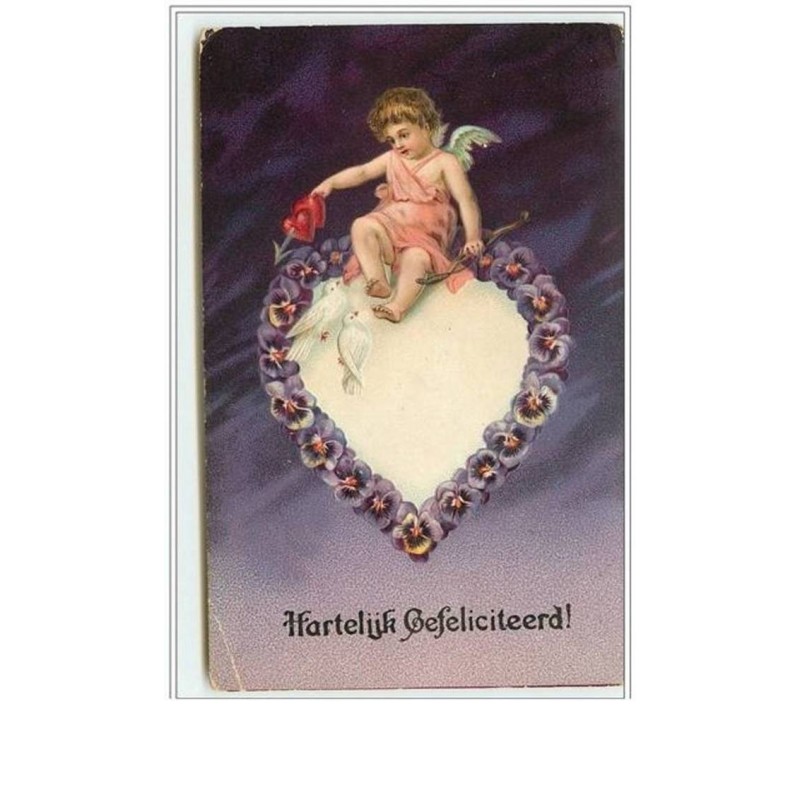 n°586 - Carte Gaufrée - Hartelijk gefeliciteerd -  Angelot sur un coeur