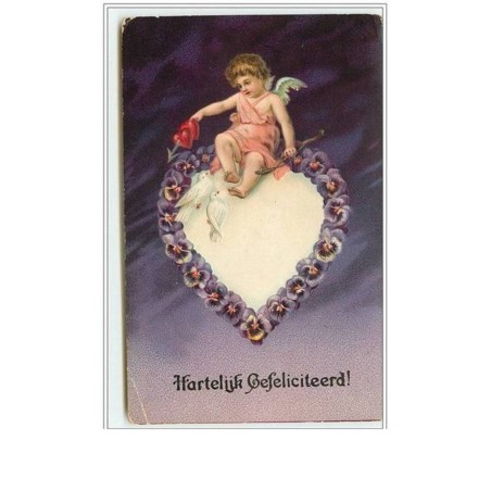n°586 - Carte Gaufrée - Hartelijk gefeliciteerd -  Angelot sur un coeur