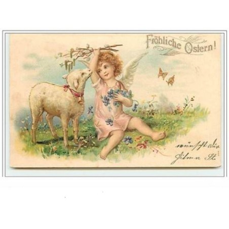 n°5936 - Carte Gaufrée - Fröhliche Ostern - Ange et mouton