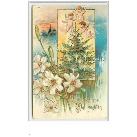 n°5940 - Fröhliche Weihnachten -Angelots au dessus d'un sapin