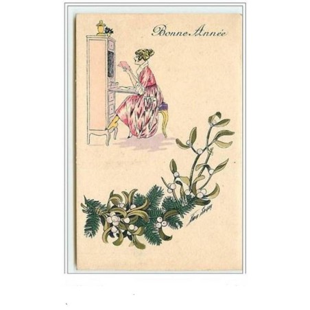 n°5970 - Xavier Sager - Bonne Année - Femme regardant des lettres