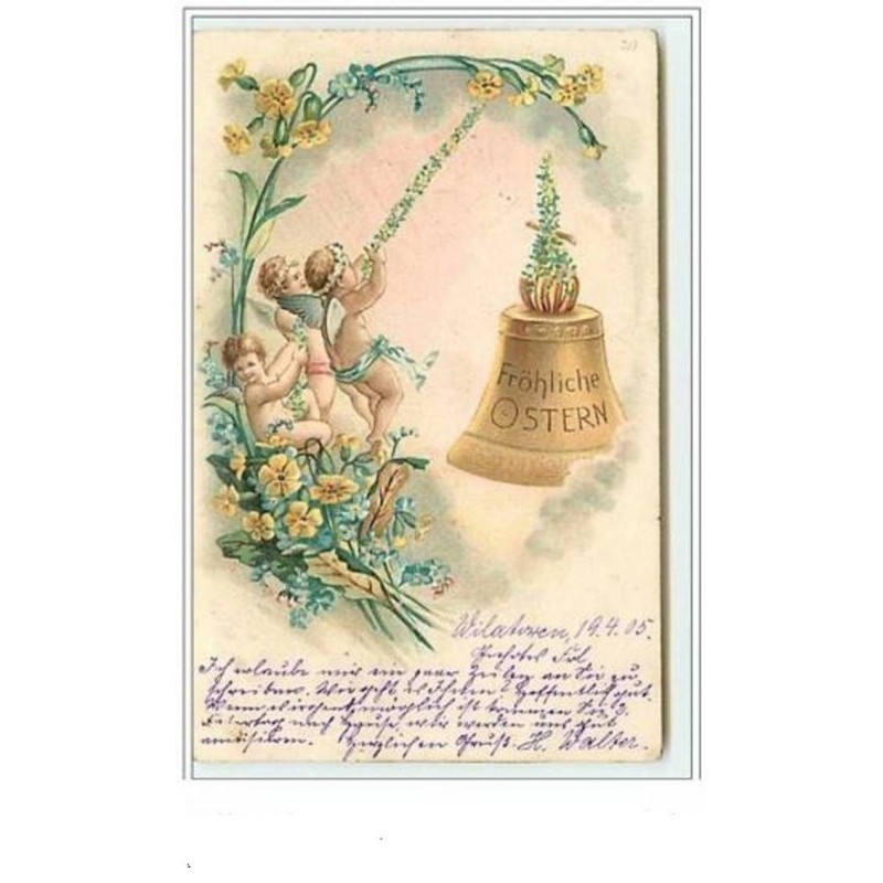 n°5978 - Fröhliche Ostern - Anges soulevant une cloche