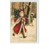n°5983 - Carte Gaufrée - Christmas with best wishes - Père Noël dans la forêt