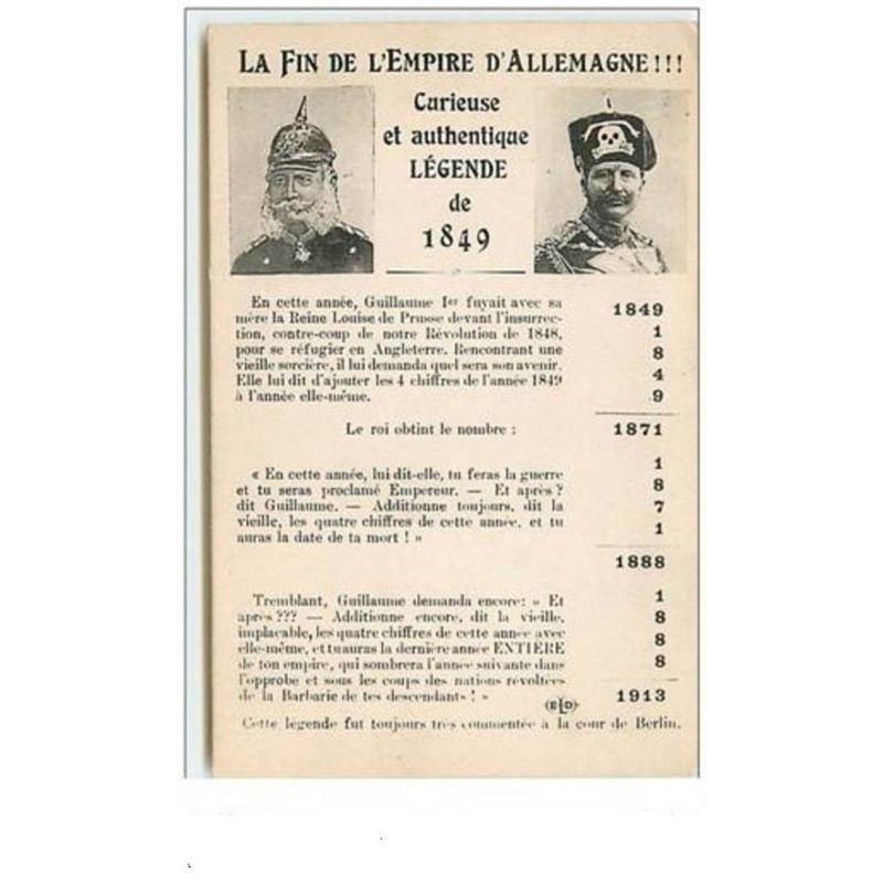 n°6011 - La Fin de l'Empire d'Allemagne - Curieuse et authentique légende  de 1849 - Guillaume