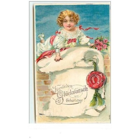 n°6031 - Carte Gaufrée - Fillette sur un parchemin