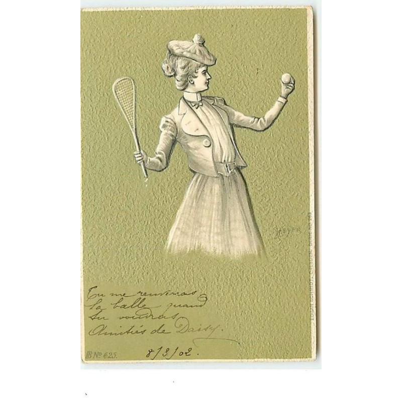 n°6068 - Carte Gaufrée - Heyer - Joueuse de tennis