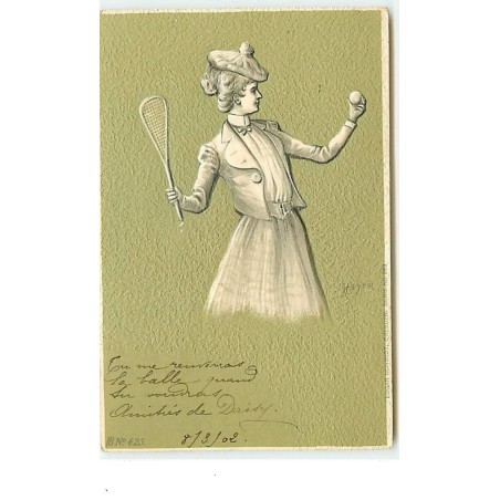 n°6068 - Carte Gaufrée - Heyer - Joueuse de tennis