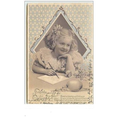 n°6091 - Carte Gaufrée - Fröhliche Ostern - Fillette pensive - Ecriture