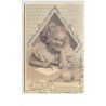 n°6091 - Carte Gaufrée - Fröhliche Ostern - Fillette pensive - Ecriture