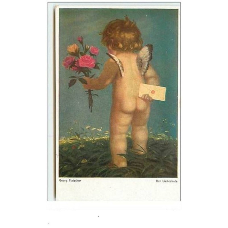 n°6096 - Georg Flatscher - Angelot avec un bouquet de fleurs et une lettre