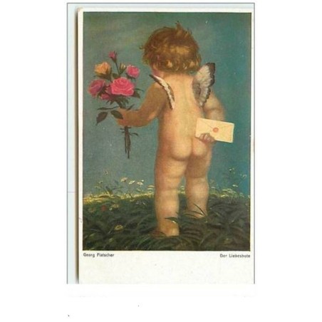 n°6096 - Georg Flatscher - Angelot avec un bouquet de fleurs et une lettre