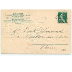 n°6118 - Carte Gaufrée - Jeune Femme sur un mouton - Joyeuses Pâques