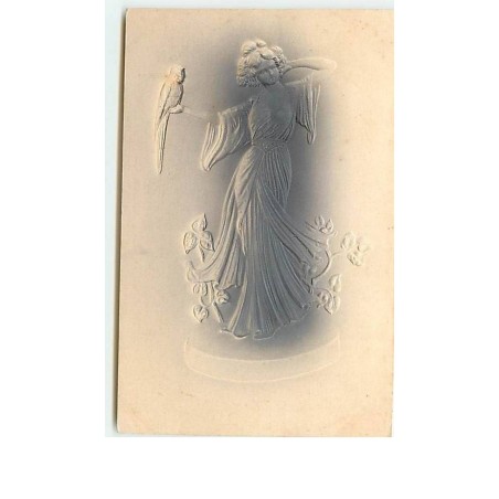 n°6123 - Carte Gaufrée - Style Kirchner - Femme avec un perroquet