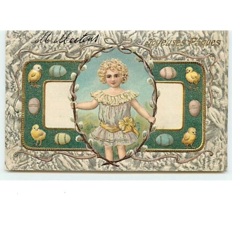 n°6126 - Carte Gaufrée - Joyeuses Pâques - Fillette et poussins