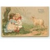 n°6129 - Carte Gaufrée - A Happy Easter - Jeune Couple s'embrassant devant un  mouton