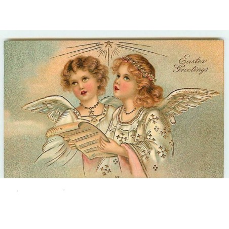 n°6130 - Carte Gaufrée - Easter Greetings - Anges chantant