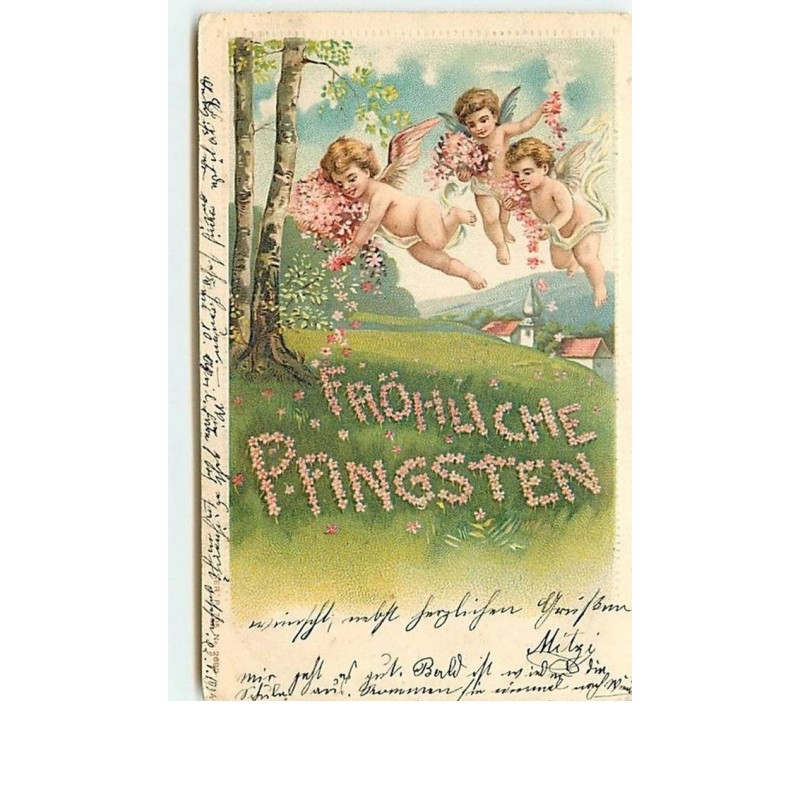 n°6148 - Carte Gaufrée - Fröhliche Pfingsten - Anges