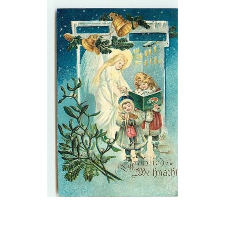 n°6179 - Carte Gaufrée - Fröhliche Weihnachten - Enfants et anges - cloches