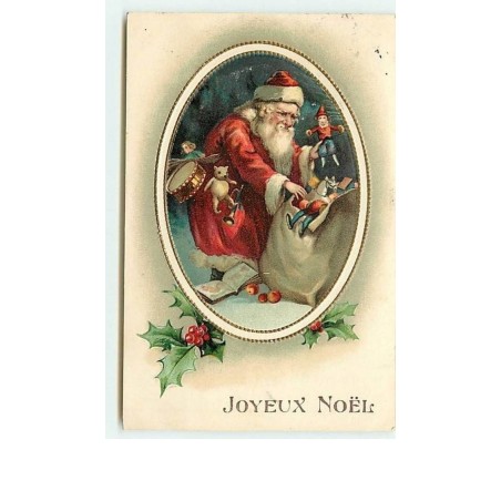 n°6182 - Carte Gaufrée - Joyeux Noël - Père Noël avec un sac de jouets