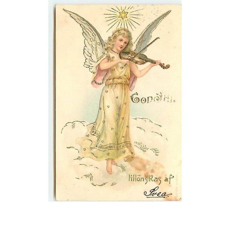 n°6185 - Carte Gaufrée - God Jul - Ange jouant du violon