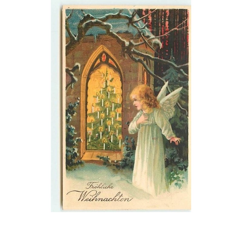 n°6230 - Fröhliche Weihnachten - Ange regardant un sapin de Noël