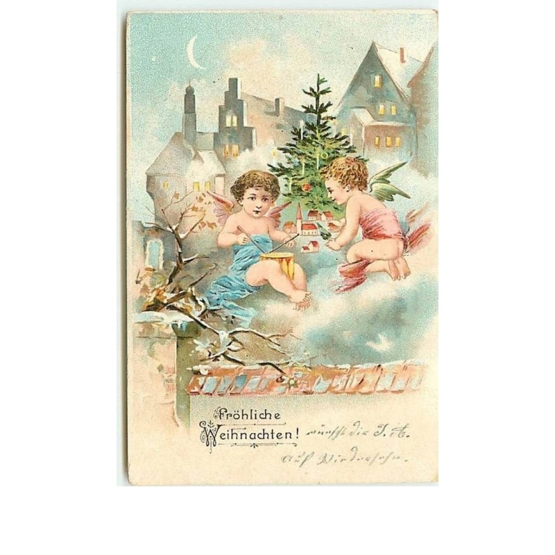 n°6232 - Fröhliche Weihnachten - Angelots devant un sapin